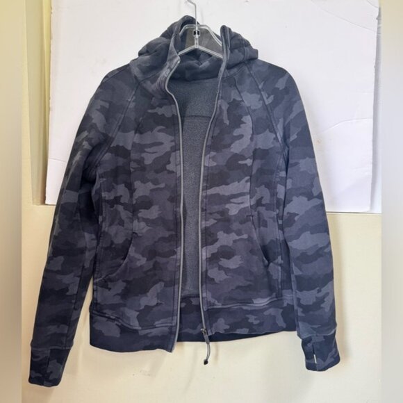 Lululemon Scuba Hoodie Light Cotton Fleece Jacket Pockets Zip Camo Deep Coal 10 - Picture 4 of 16